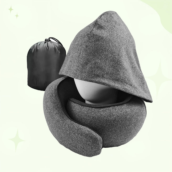 Hooded Memory Foam Travel Neck Pillow with U-Shaped 360 Degree Support | Hooded Privacy and Neck Support | Travel Pillows