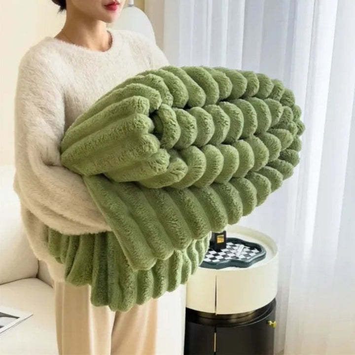 Striped Plush Textured Throw Blanket with Raised Ribbed Stripes | Cloud-Soft Ribbed Stripe Throw | Throw Blankets