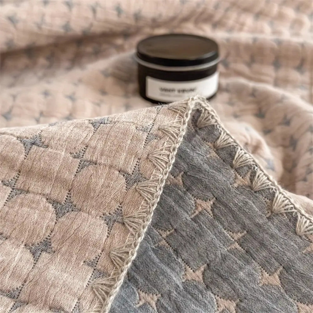 Reversible Matelassé Seersucker Cotton Blanket, Double Sided Jacquard | Textured Seersucker Cotton, Two Faces | Throw Blankets