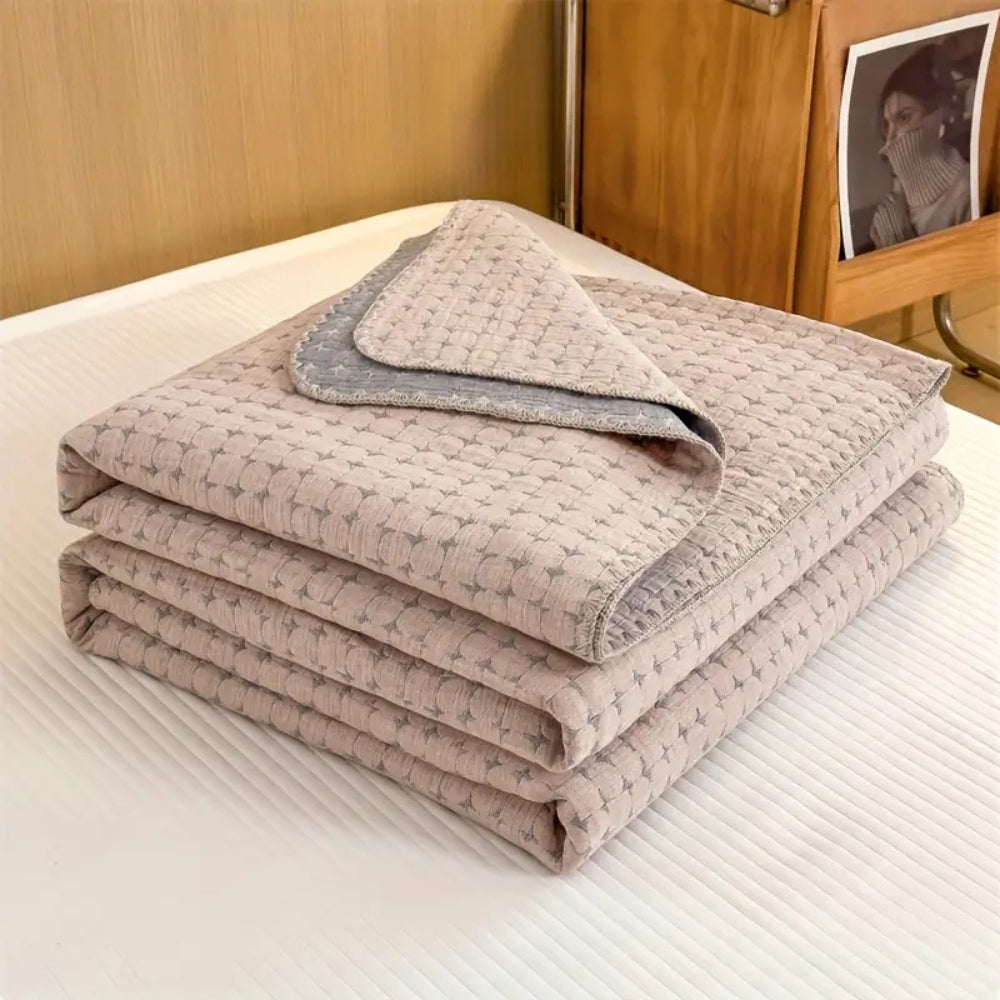 Reversible Matelassé Seersucker Cotton Blanket, Double Sided Jacquard | Textured Seersucker Cotton, Two Faces | Throw Blankets