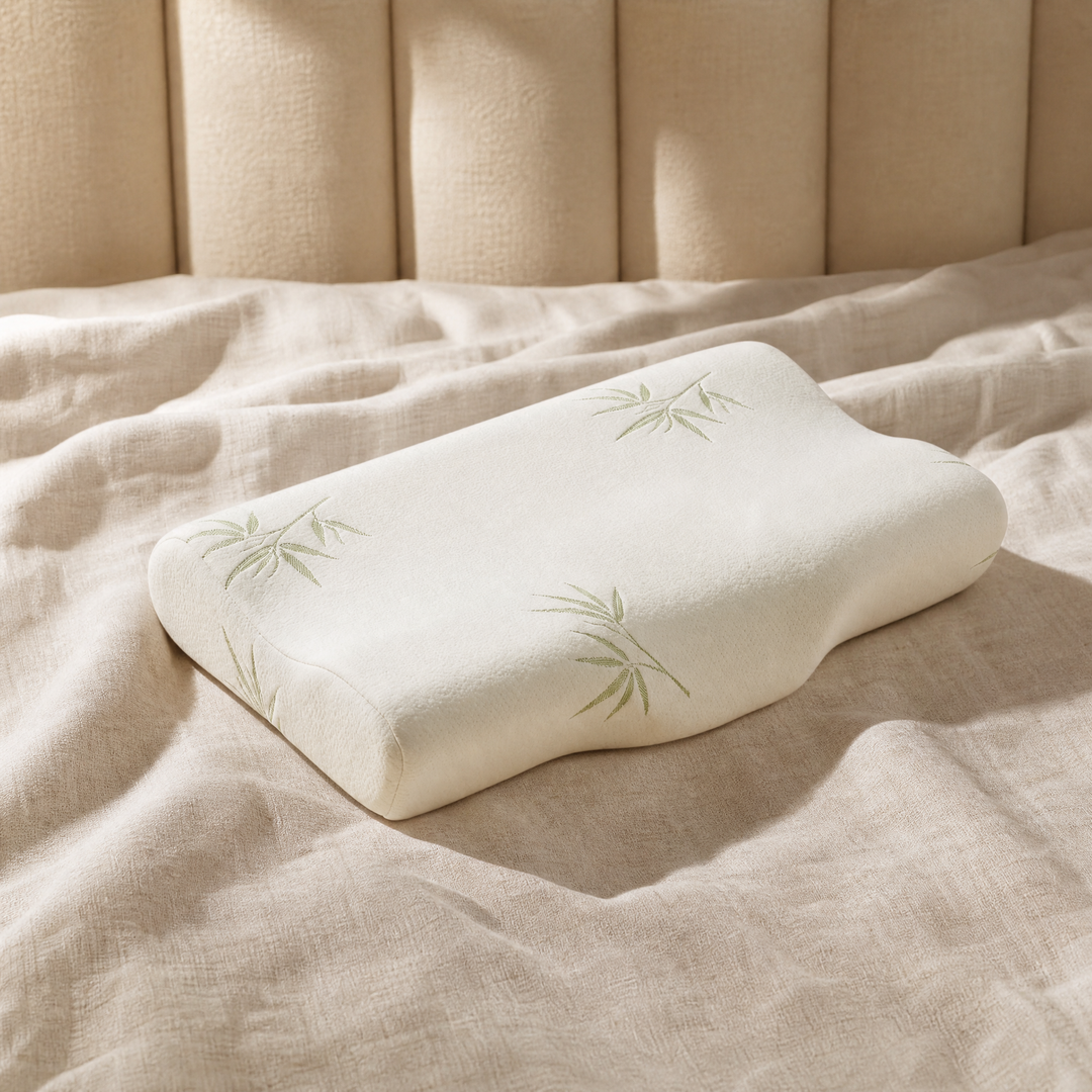Contoured Orthopaedic Memory Foam Pillow with Breathable Bamboo Cover | Bamboo-Cover Comfort for Back Sleepers | Bed Pillows