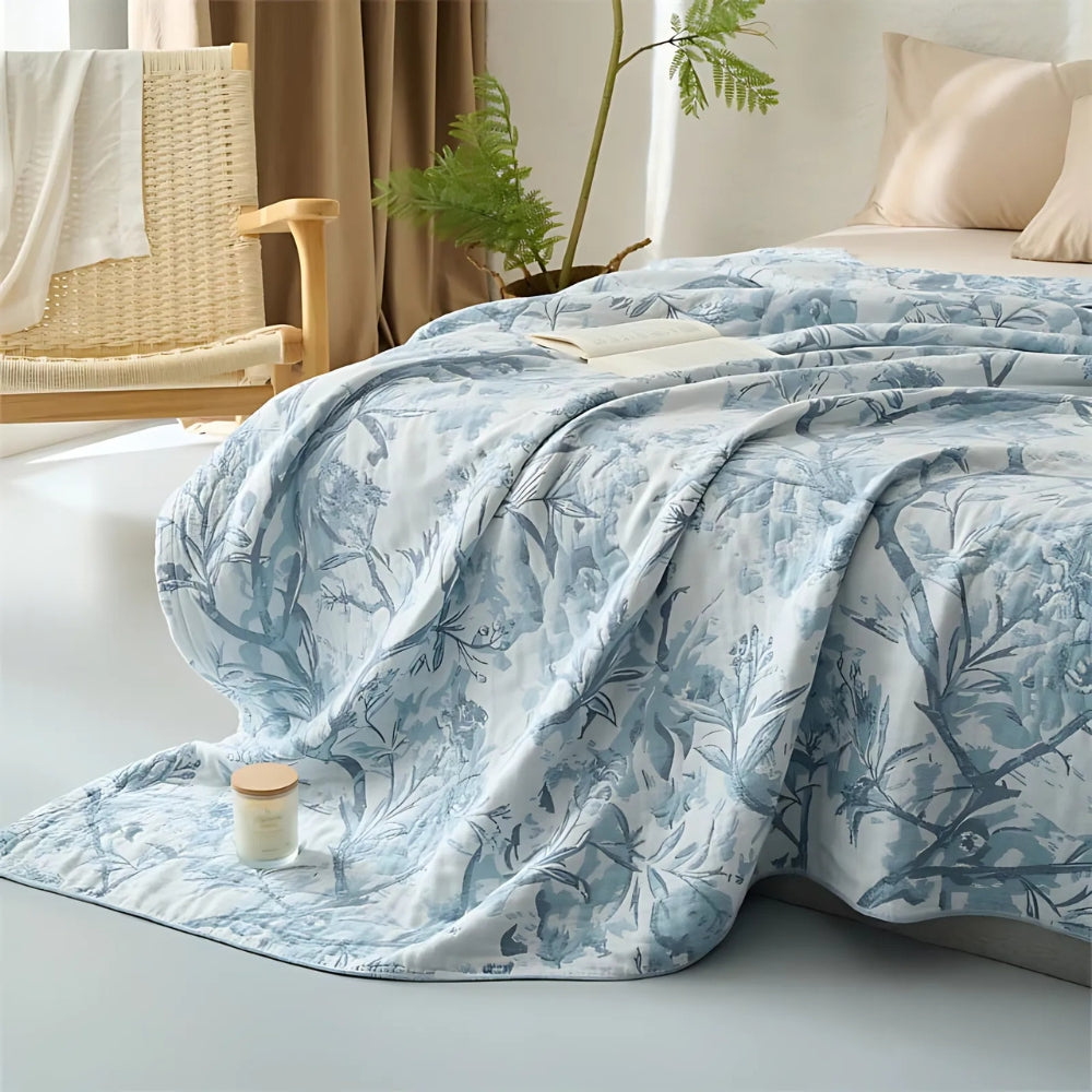 Woven Floral Cotton All-Season Blanket in Two Sizes | Woven Florals for Every Season | Throw Blankets