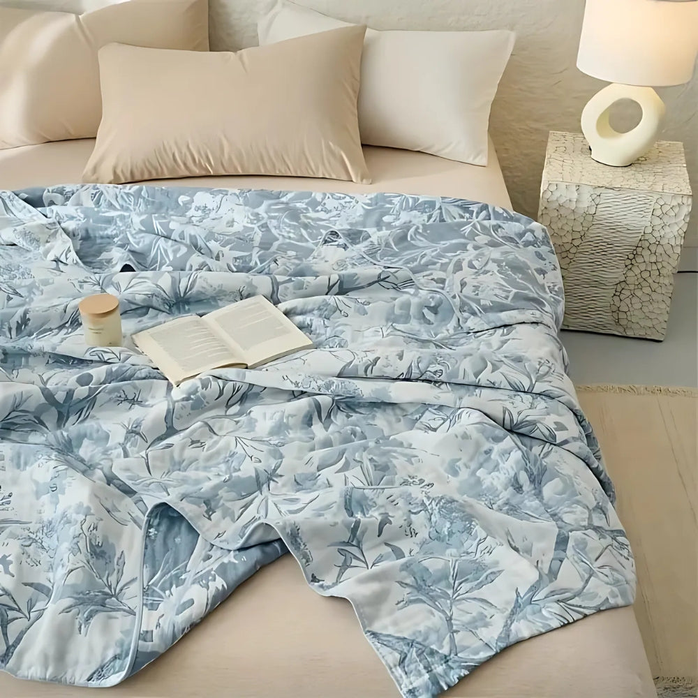Woven Floral Cotton All-Season Blanket in Two Sizes | Woven Florals for Every Season | Throw Blankets