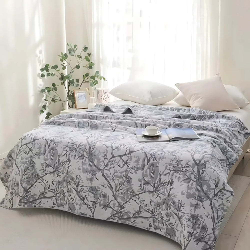 Woven Floral Cotton All-Season Blanket in Two Sizes | Woven Florals for Every Season | Throw Blankets