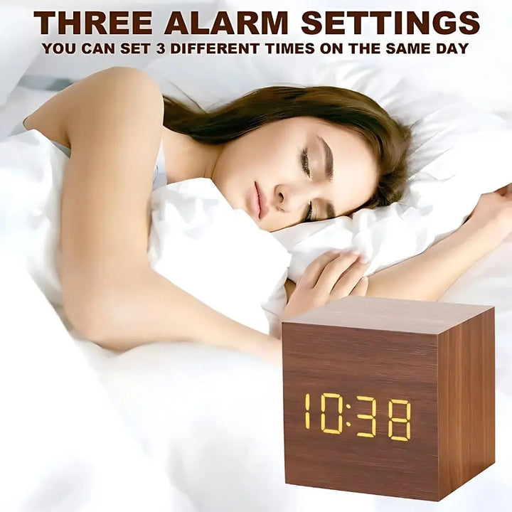 Wooden LED Digital Alarm Clock with Temperature Display and Sound Control | Clap to Light Wood Alarm Clock | Alarm Clocks