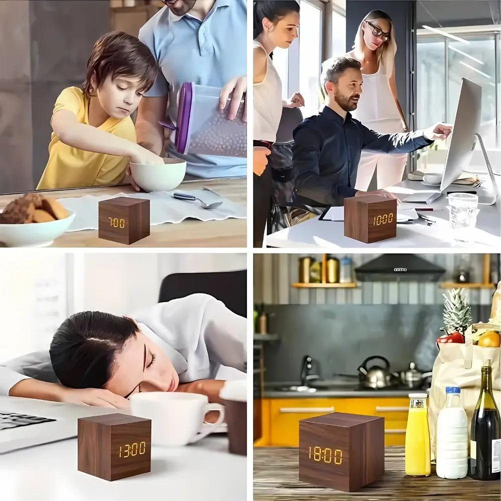 Wooden LED Digital Alarm Clock with Temperature Display and Sound Control | Clap to Light Wood Alarm Clock | Alarm Clocks