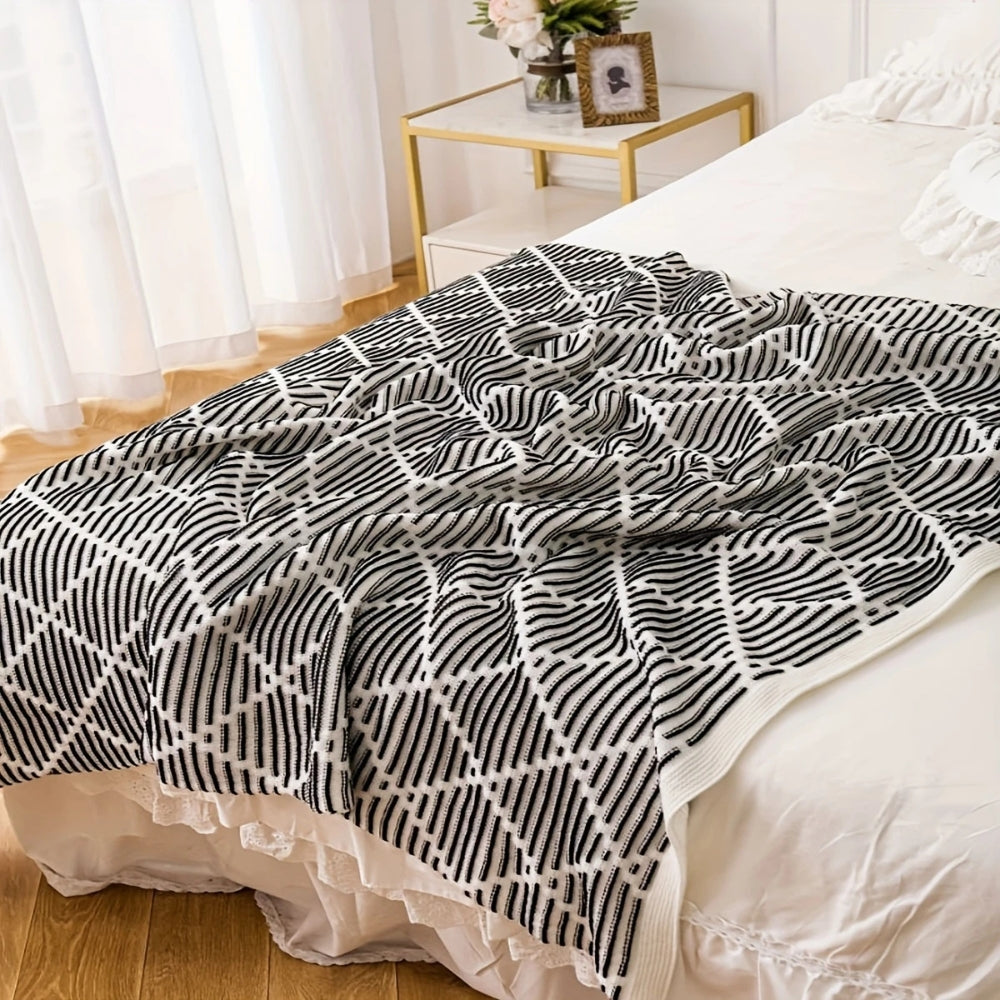 Black and White Diamond Reversible Tassel Throw Blanket | Nordic Diamond Pattern with Tassels | Throw Blankets