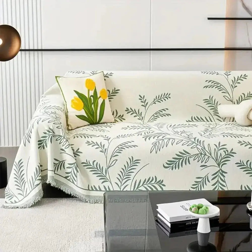 Four-Season Chenille Jacquard Leaf Couch Cover and Floor Throw | Leaf Jacquard Cover for Any Season | Throw Blankets