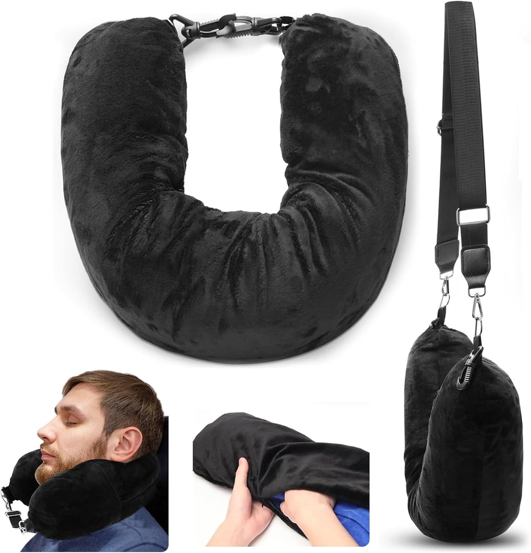 Travel Neck Pillow with Zip Storage Space for Clothes and Towels | Neck Pillow That Stores Your Clothes | Travel Pillows