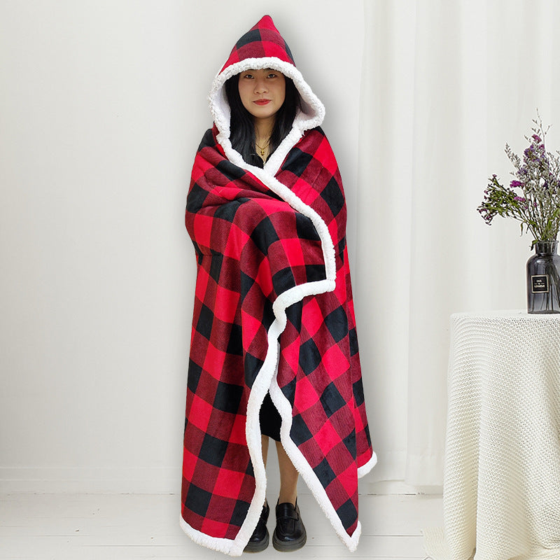 Hooded Fleece Wearable Blanket in Red Black Grey and Dark Blue | Hooded Fleece Warmth for Lounging | Wearable Blankets