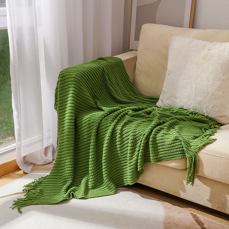 Textured Fringe Knit Throw Blanket for Sofa and Bed Comfort | Textured Knit with Chic Fringe | Throw Blankets