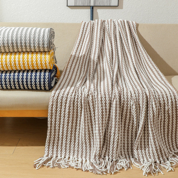 Striped Decorative Throw Blanket in Navy Yellow and Khaki | Striped Comfort for Every Room | Throw Blankets