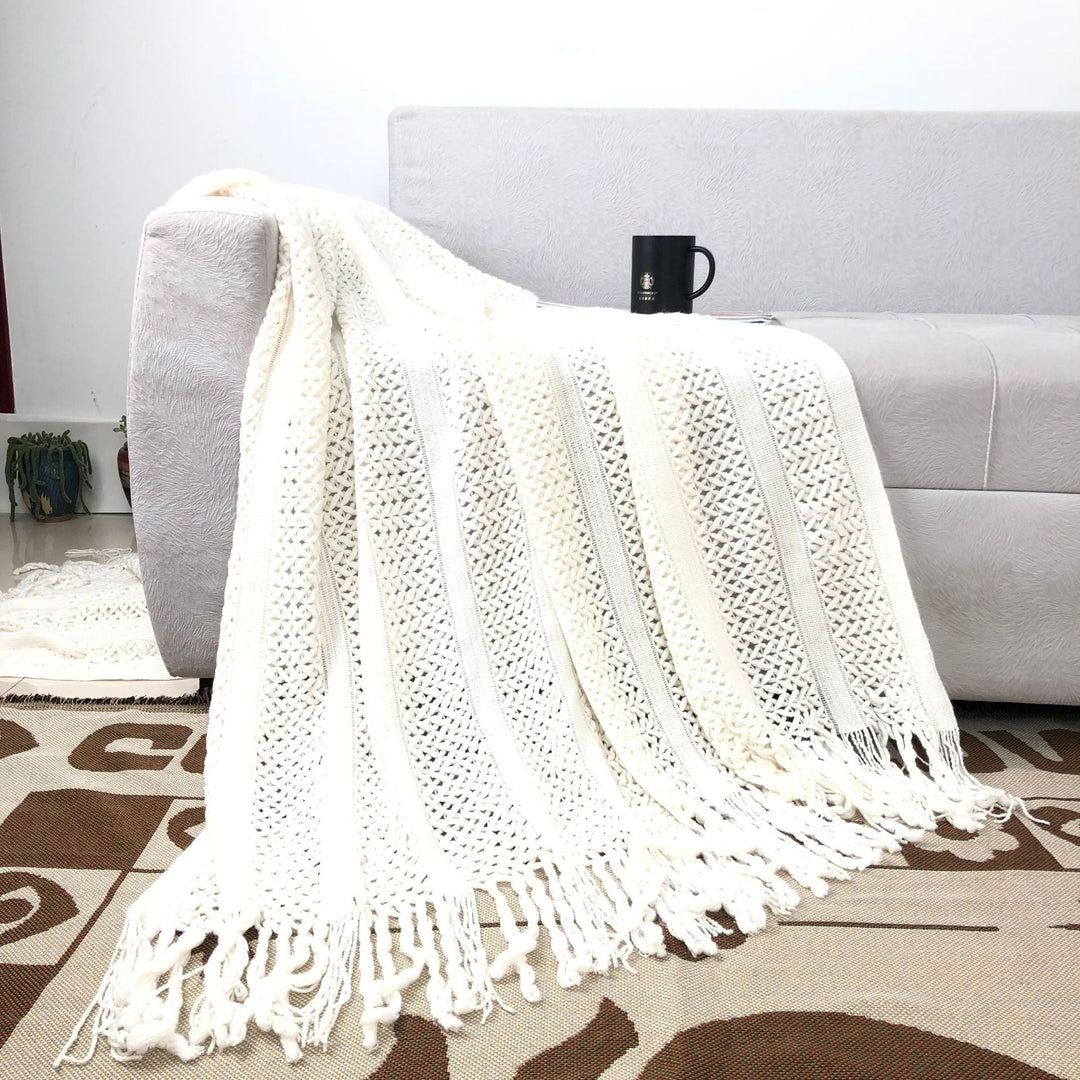 Handcrafted Style Textured Knit Throw Blanket in Soft Colours | Handcrafted Knit with Detail | Throw Blankets
