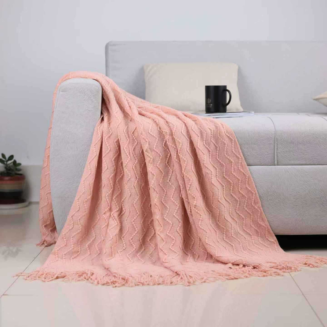 Home Decor Textured Throw Blanket in Pink Lake Blue and Caramel | Textured Home Decor Warmth | Throw Blankets
