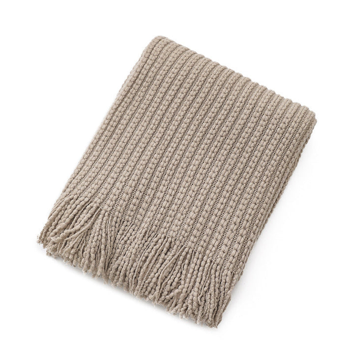 Textured Fringe Knit Throw Blanket for Sofa and Bed Comfort | Textured Knit with Chic Fringe | Throw Blankets