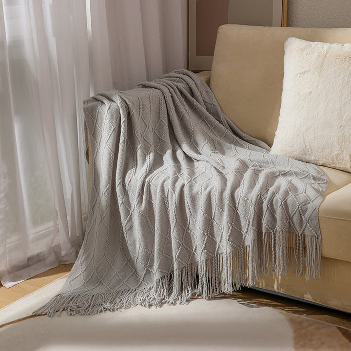 Luxurious Woven Textured Throw Blanket in Dark Grey and Lake Green | Woven Texture, Quiet Elegance | Throw Blankets