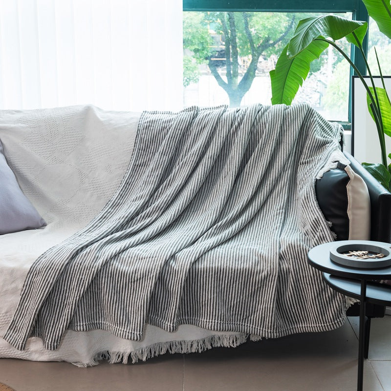 Soft Striped Cotton Throw Blanket in Grey 67 x 49 Inches | Striped Cotton Comfort in Grey | Cotton Blankets