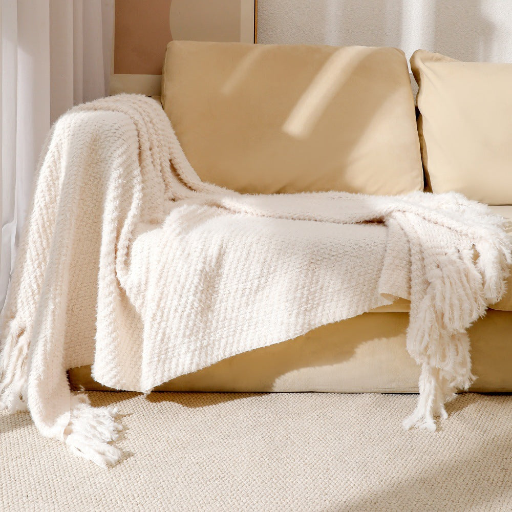 Soft Textured Throw Blanket in Off White Khaki and Lotus Green | Plush Texture in Gentle Tones | Throw Blankets
