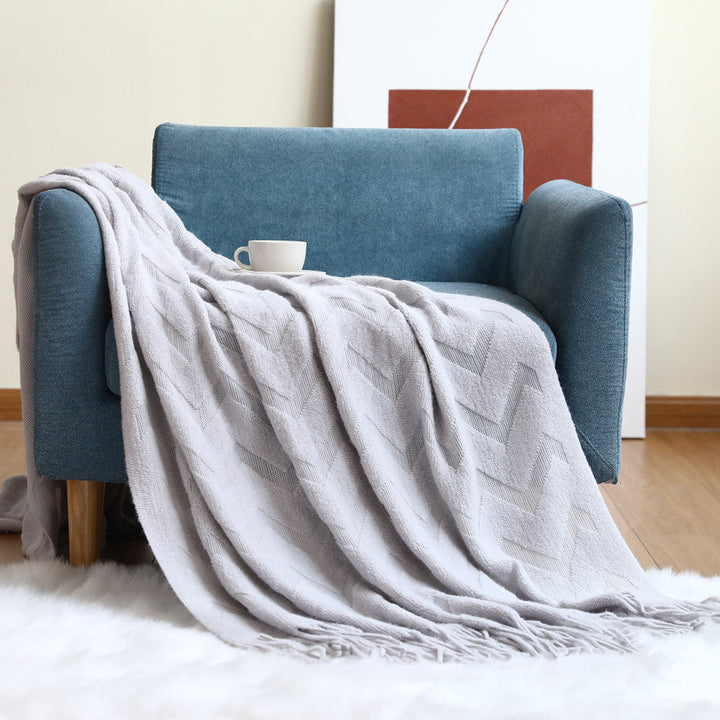Soft Easy-Care Throw Blanket in Navy Khaki and Light Grey | Breathable Easy-Care Comfort | Throw Blankets