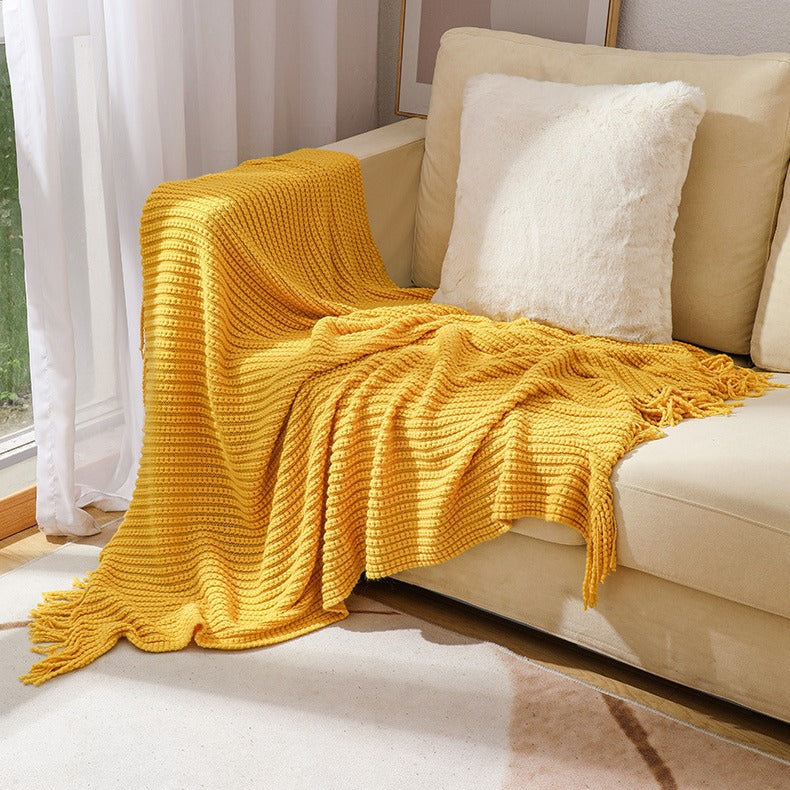 Home Decor Fringe Knit Throw Blanket for Couches and Chairs | Fringe Knit for Stylish Rooms | Throw Blankets
