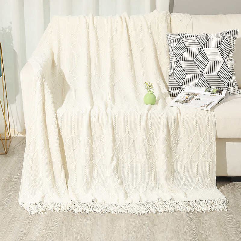 Cotton Blend Fringed Throw Blanket in Soft Neutrals | Fringed Cotton Comfort for the Sofa | Throw Blankets