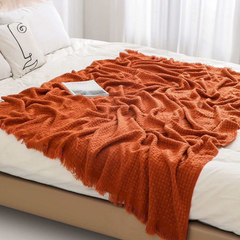 Textured Luxury Throw Blanket with Fringe in Warm Shades | Textured Fringe in Warm Tones | Throw Blankets