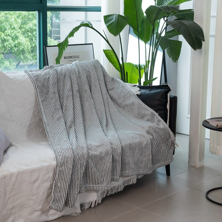 Soft Striped Cotton Throw Blanket in Grey 67 x 49 Inches | Striped Cotton Comfort in Grey | Cotton Blankets