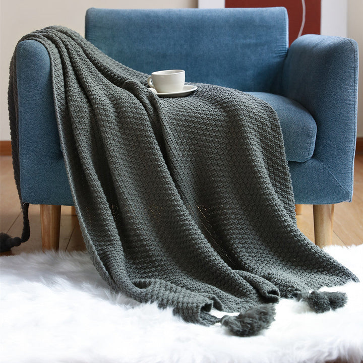Plush Woven Decorative Throw Blanket in Dark Green and Caramel | Woven Pattern in Plush Fabric | Throw Blankets