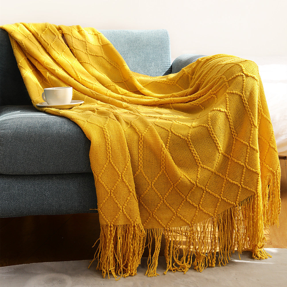 Luxurious Woven Textured Throw Blanket in Dark Grey and Lake Green | Woven Texture, Quiet Elegance | Throw Blankets