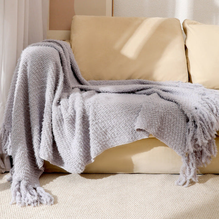 Soft Textured Throw Blanket in Off White Khaki and Lotus Green | Plush Texture in Gentle Tones | Throw Blankets