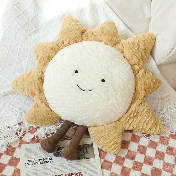 Sun and Cloud Plush Pillow with Embroidered Design for Sofa | Sunny Cloud Embroidered Cushion | Decorative Pillows