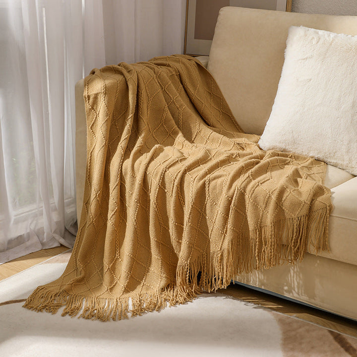 Luxurious Woven Textured Throw Blanket in Dark Grey and Lake Green | Woven Texture, Quiet Elegance | Throw Blankets