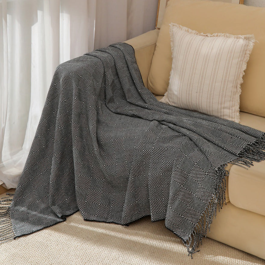 Decorative Geometric Woven Throw Blanket for Sofa and Bed | Modern Geometric Woven Warmth | Throw Blankets