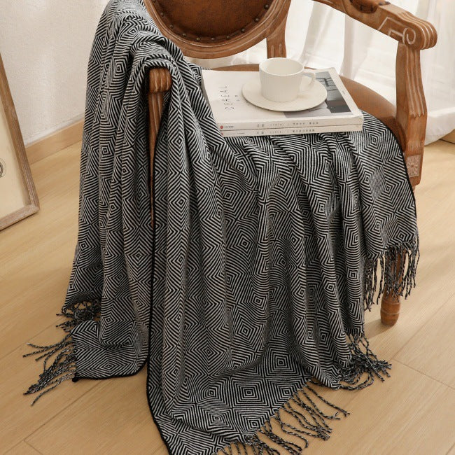 Decorative Geometric Woven Throw Blanket for Sofa and Bed | Modern Geometric Woven Warmth | Throw Blankets