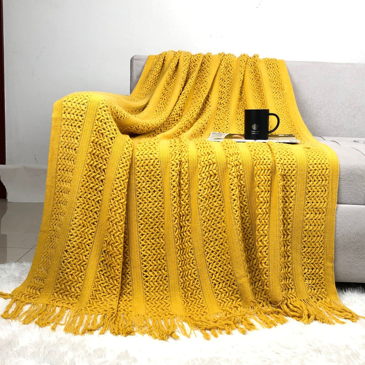 Handcrafted Style Textured Knit Throw Blanket in Soft Colours | Handcrafted Knit with Detail | Throw Blankets