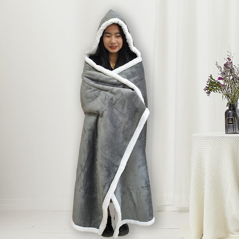 Hooded Fleece Wearable Blanket in Red Black Grey and Dark Blue | Hooded Fleece Warmth for Lounging | Wearable Blankets