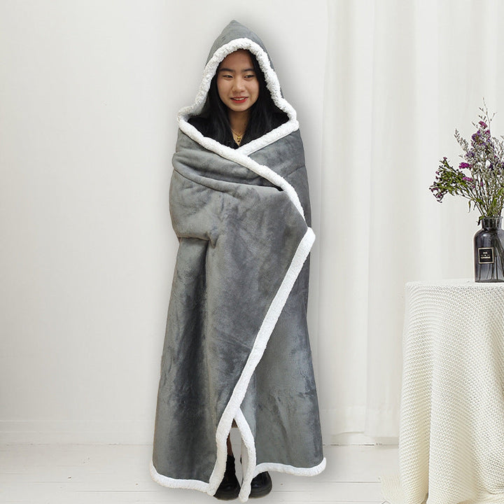 Hooded Fleece Wearable Blanket in Red Black Grey and Dark Blue | Hooded Fleece Warmth for Lounging | Wearable Blankets