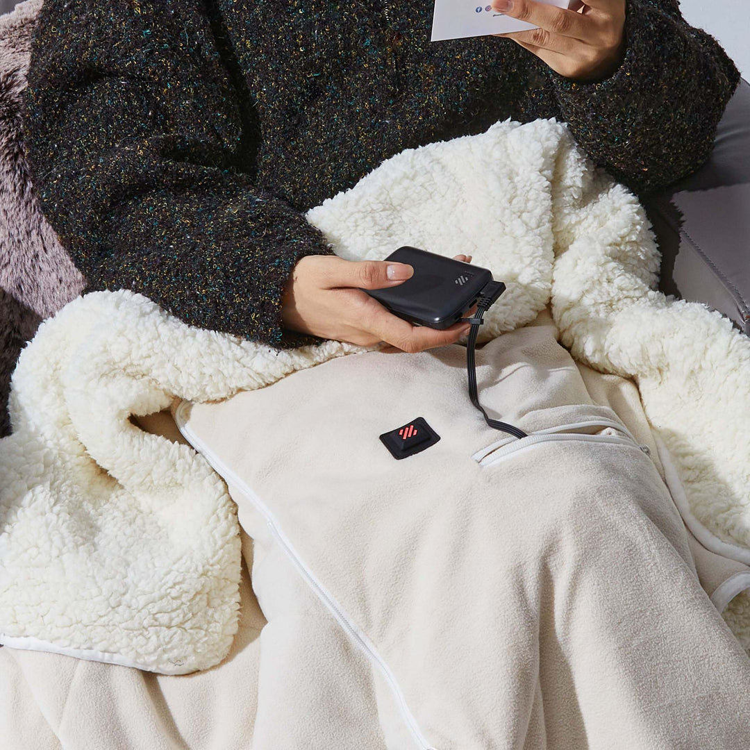 Heated Snuggle Blanket with Hood and Side Pockets in Soft Fleece | Hooded Heated Snuggle Blanket | Heated Blankets
