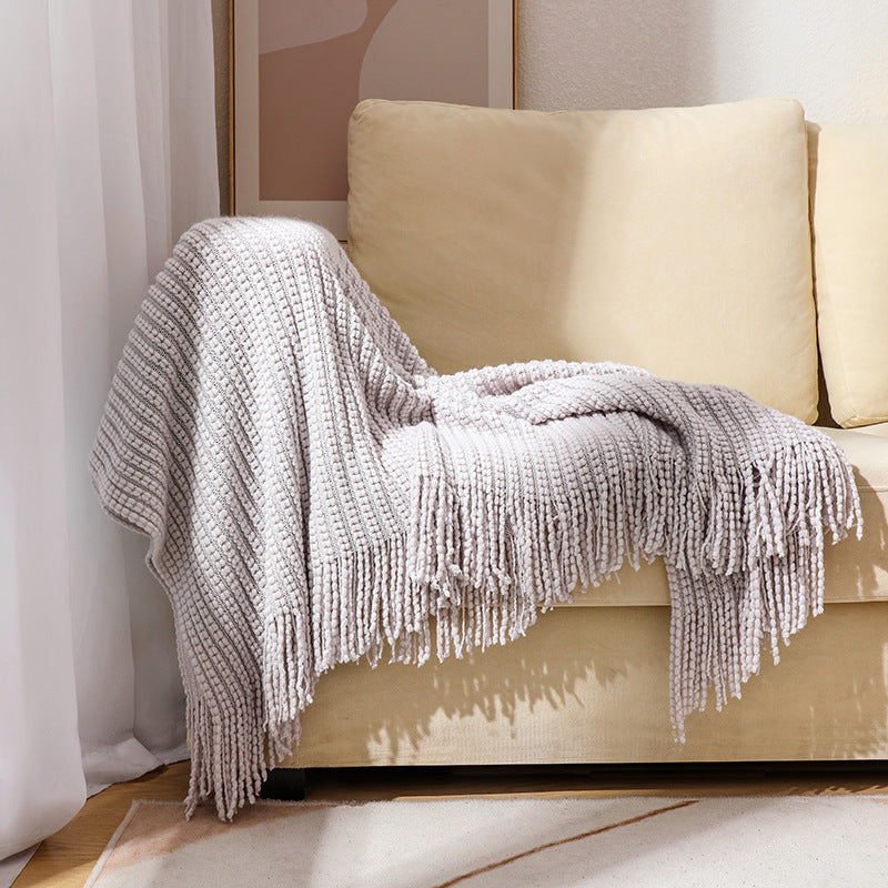 Home Decor Fringe Knit Throw Blanket for Couches and Chairs | Fringe Knit for Stylish Rooms | Throw Blankets