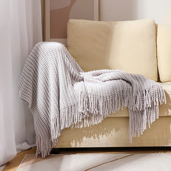 Textured Fringe Knit Throw Blanket for Sofa and Bed Comfort | Textured Knit with Chic Fringe | Throw Blankets