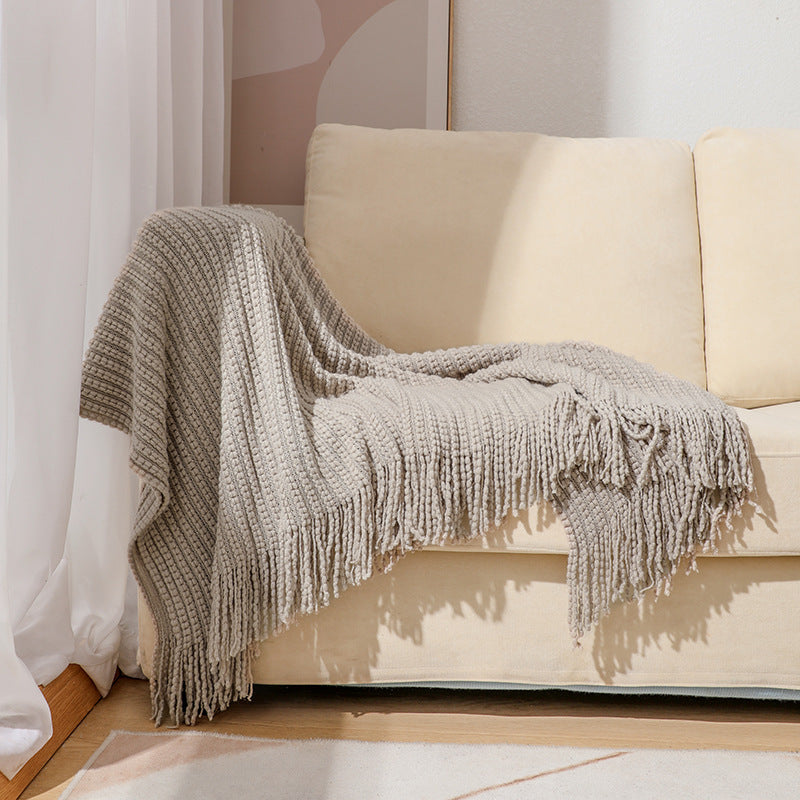 Textured Fringe Knit Throw Blanket for Sofa and Bed Comfort | Textured Knit with Chic Fringe | Throw Blankets