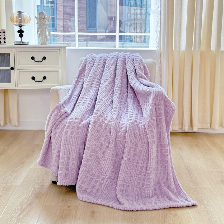Waffle Textured Plush Throw Blanket in Tea Green and Light Coffee | Waffle Texture for Cosy Lounging | Throw Blankets
