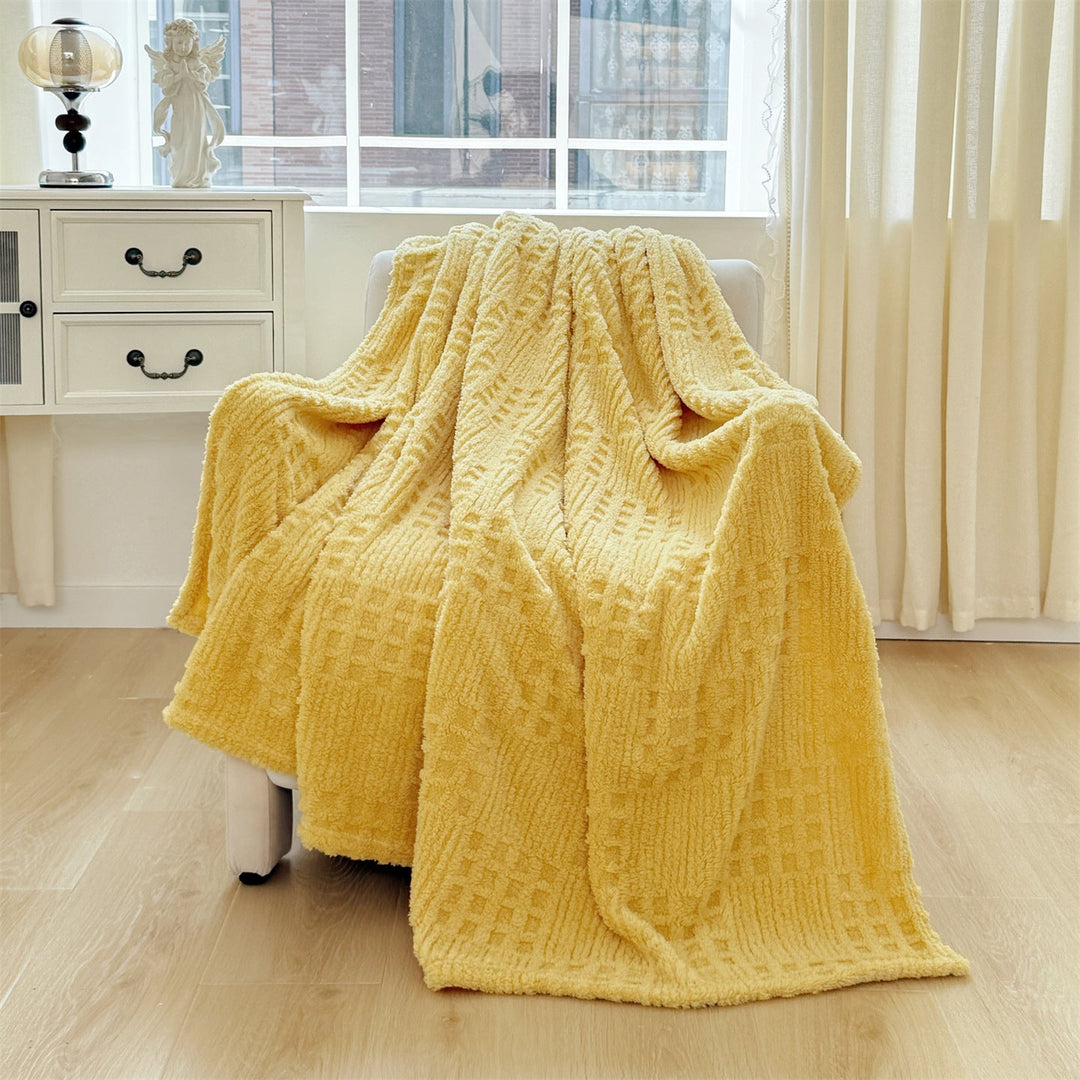 Waffle Textured Plush Throw Blanket in Tea Green and Light Coffee | Waffle Texture for Cosy Lounging | Throw Blankets