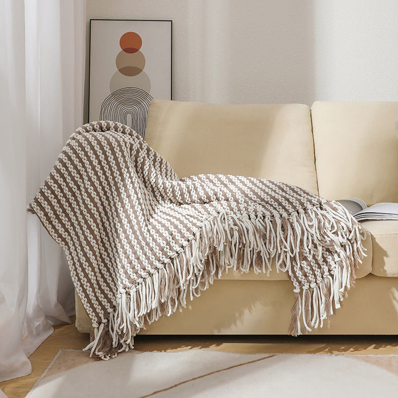 Striped Decorative Throw Blanket in Navy Yellow and Khaki | Striped Comfort for Every Room | Throw Blankets