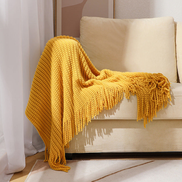 Textured Fringe Knit Throw Blanket for Sofa and Bed Comfort | Textured Knit with Chic Fringe | Throw Blankets