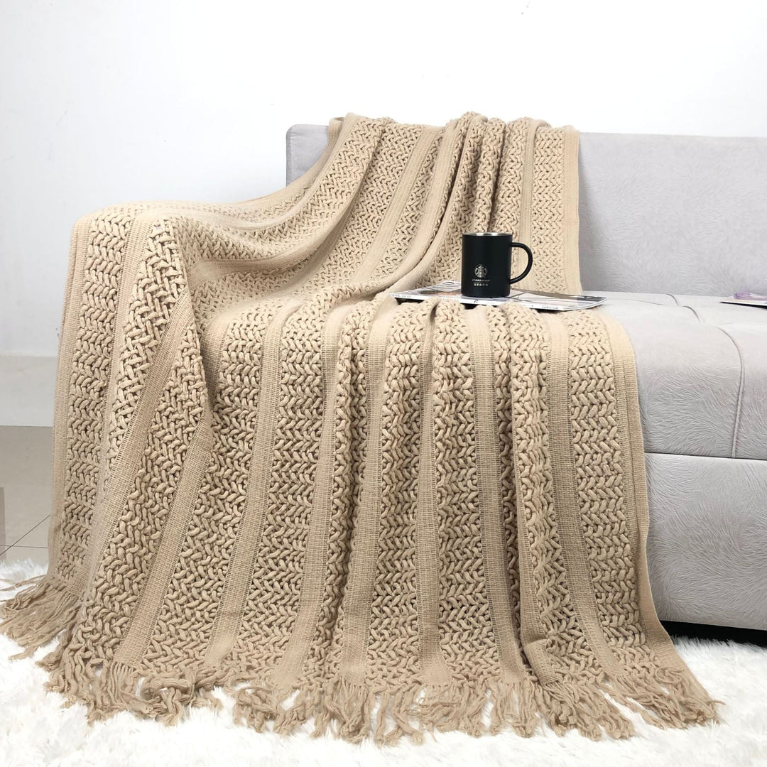 Handcrafted Style Textured Knit Throw Blanket in Soft Colours | Handcrafted Knit with Detail | Throw Blankets