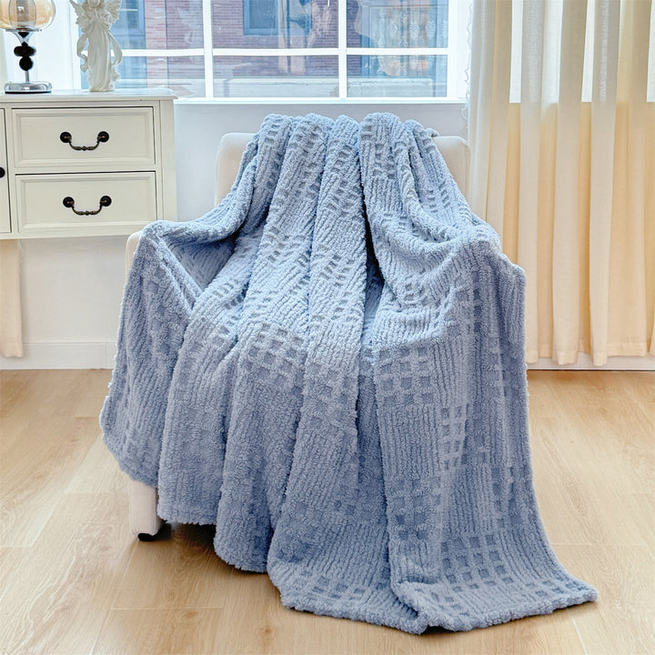 Waffle Textured Plush Throw Blanket in Tea Green and Light Coffee | Waffle Texture for Cosy Lounging | Throw Blankets