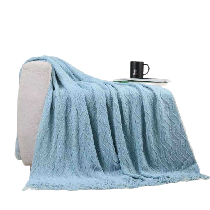 Home Decor Textured Throw Blanket in Pink Lake Blue and Caramel | Textured Home Decor Warmth | Throw Blankets