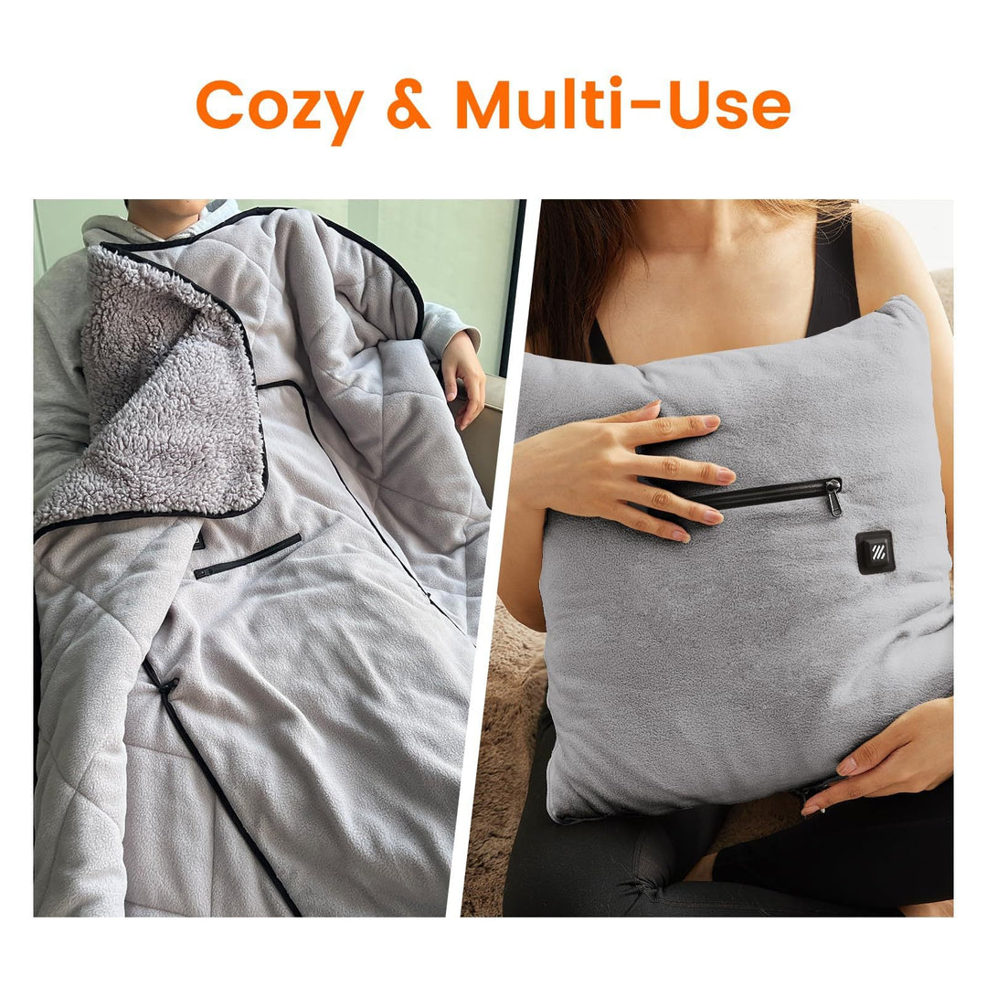 Heated Snuggle Blanket with Hood and Side Pockets in Soft Fleece | Hooded Heated Snuggle Blanket | Heated Blankets