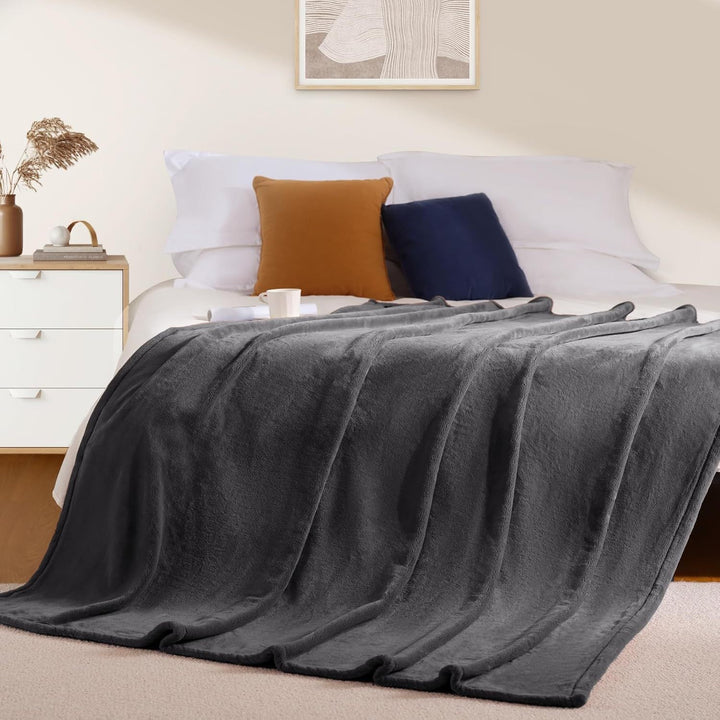 Ultra Soft Microfiber Throw Blanket in Dark Grey for Sofa | Microfiber Plushness in Dark Grey | Throw Blankets